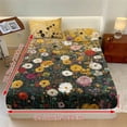 thumbnail image 3 of Jiueut Colorful Flower Oil Painting Print 3 Pieces Fitted Sheet Set, Easy Care Bedroom Sheet 2 PCS Washable Pillowcase Fitted Sheet with 10" Deep Pocket, Twin Size, 3 of 7