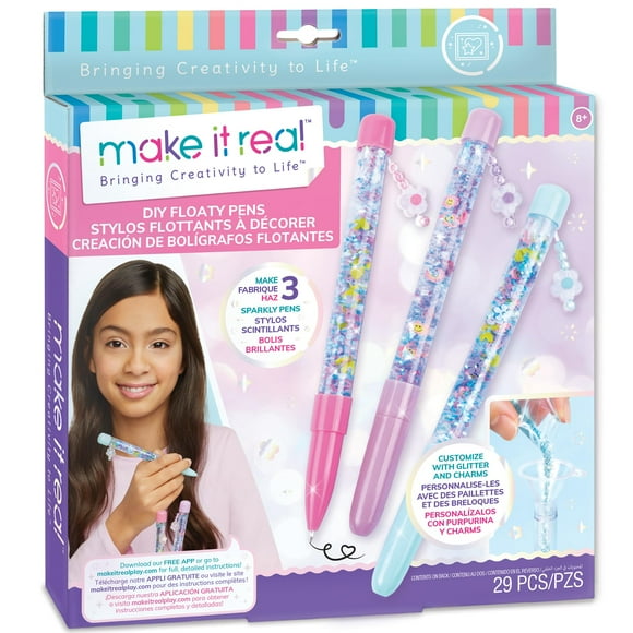 Kit de bolígrafos flotantes para bricolaje Make It Real Create, 3 bolígrafos con purpurina para mayores de 8