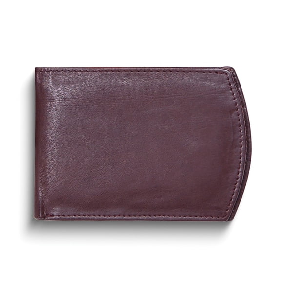 Brown Goatskin Leather Super Slim Bi-fold 3-Slot Wallet with ID Window