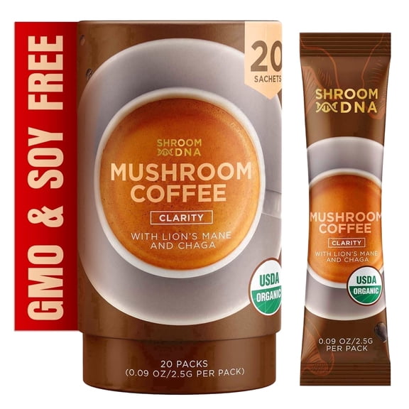 MatchaDNA Organic Mushroom Coffee Blend with Lion’s Mane & Chaga, Instant Coffee Packets, 20 Count