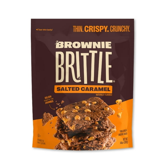 Brownie Brittle - Salted Caramel MDA05 Thin and Crispy Sweet Snacks (Pack of 1, 14 oz), Rich Gourmet Brownie Bites Dessert