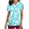 thumbnail image 3 of Jinhomg Floral Scrubs for Women Soft Stretchy Short Sleeve V-Neck Medical Uniform Ladies Cute Nurse Shirt with Two Pockets Holiday Sales Light Blue S, 3 of 6