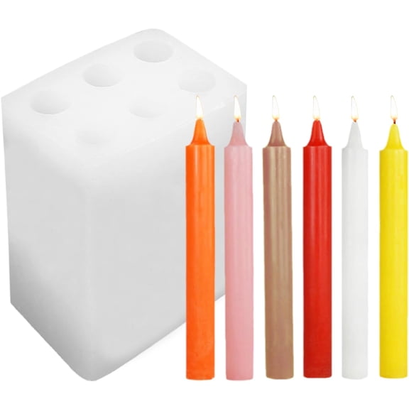6 Holes Long Cylinder Silicone Candle Molds, Pillar Cylinder Shape Mold for Aromatherapy Candle Soy Wax Soap Clay Craft Plaster Resin Handmade Crafts Gifts Birthday Cake Decor(5.9in)