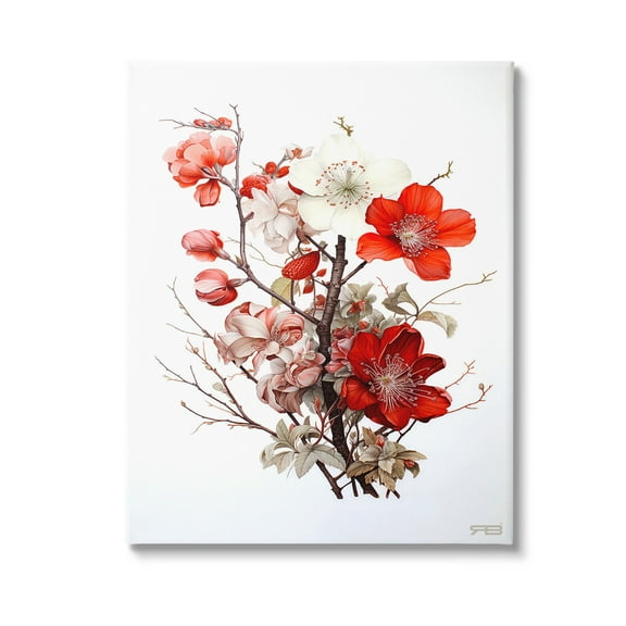 Stupell Industries Red Flower Branches Botanical & Floral Painting Gallery Wrapped Canvas Art Print Wall Art, 16 x 20
