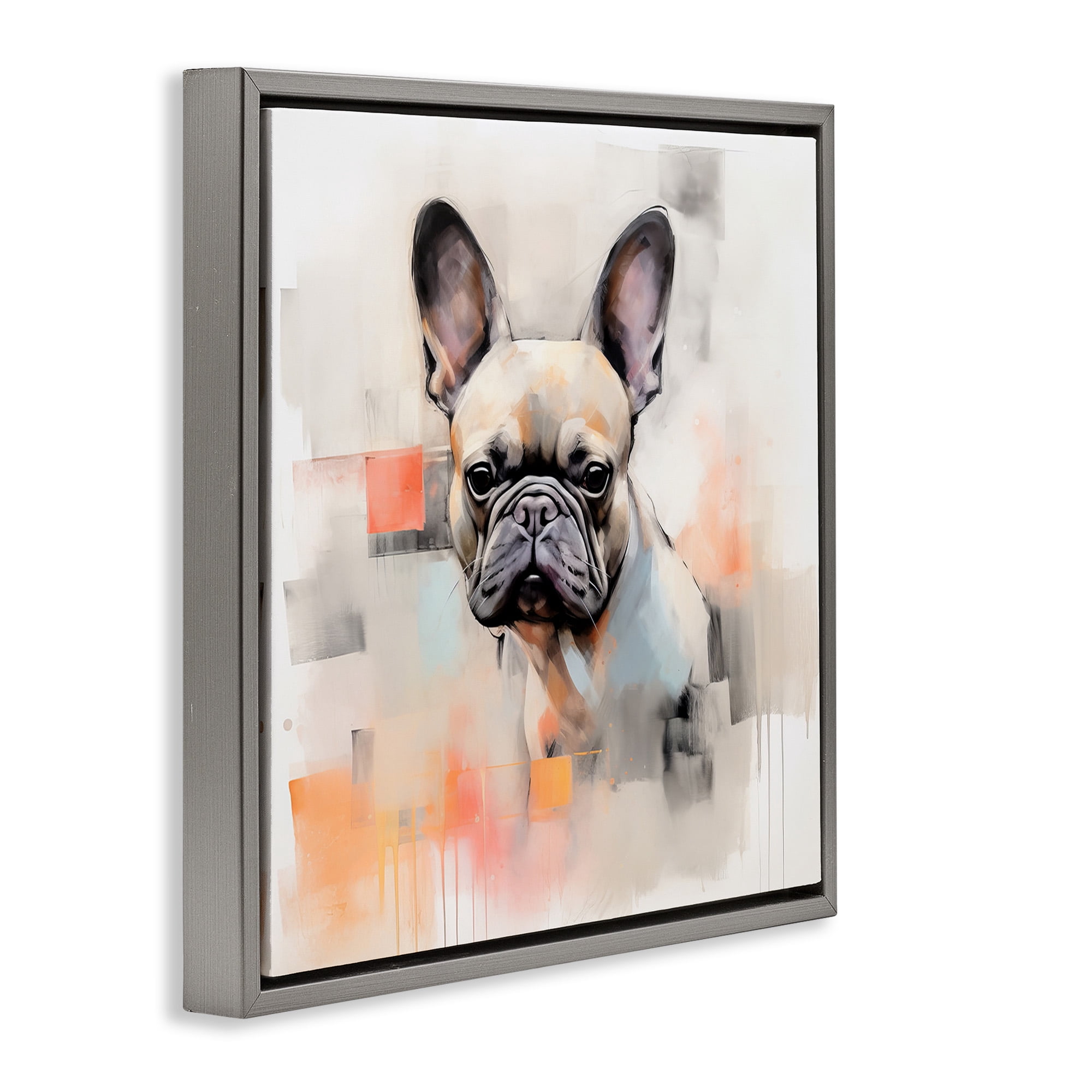 Stupell Industries French Bulldog Abstract Animals & Insects Painting Gray Floater Framed Canvas Art Print Wall Art, 18 x 18