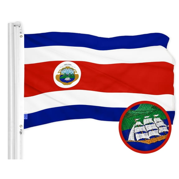 G128 Costa Rica Costa Rican Flag | 3x5 Ft | ToughWeave Series Embroidered 300D Polyester | Country Flag, Embroidered Design, Indoor/Outdoor, Brass Grommets