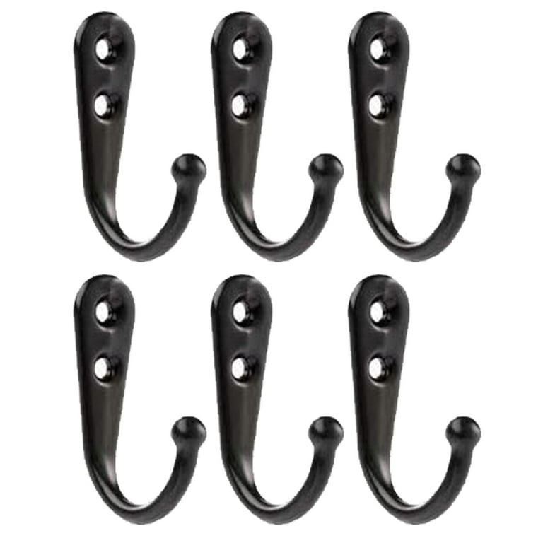 6Pack Coat Hooks Heavy Duty Coats Hook Vintage Double Prong Wall Mounted  with Screws Retro Double Robe Hooks Utility Hooks for Coat, Scarf, Bag,  Towel, Key, Cap, Cup, Hat - Black 