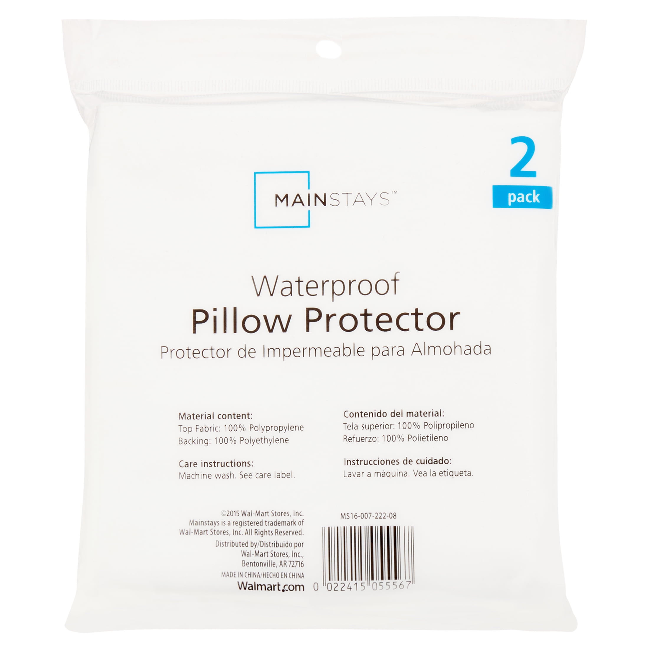 Mainstays Waterproof Zippered Pillowcase Protector, Adult, Standard/Queen, 2 Count