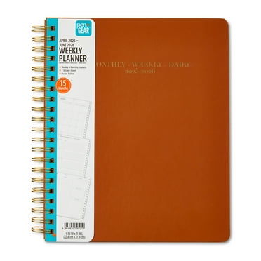 Pen+Gear Monthly Weekly Large ( 9" x 11") Brown Solid 15-Month Hardcover Spiral-Bound Planner