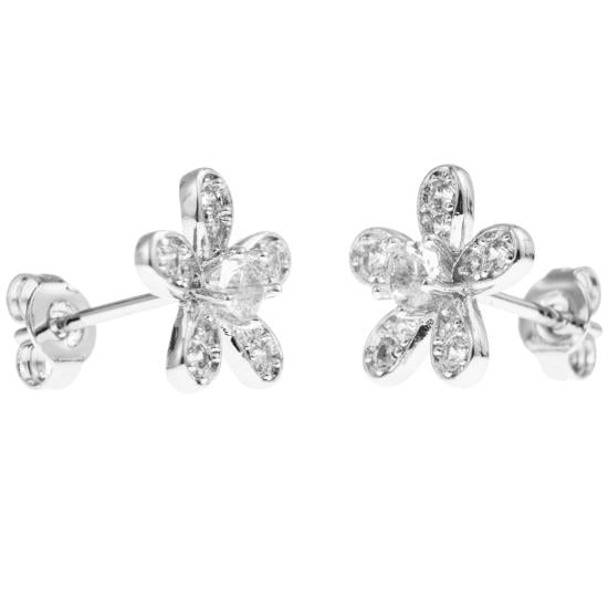 Matashi 18K White Gold Plated Jewelry Piece with Delicate 5 Petalled Flower Design and Crystals