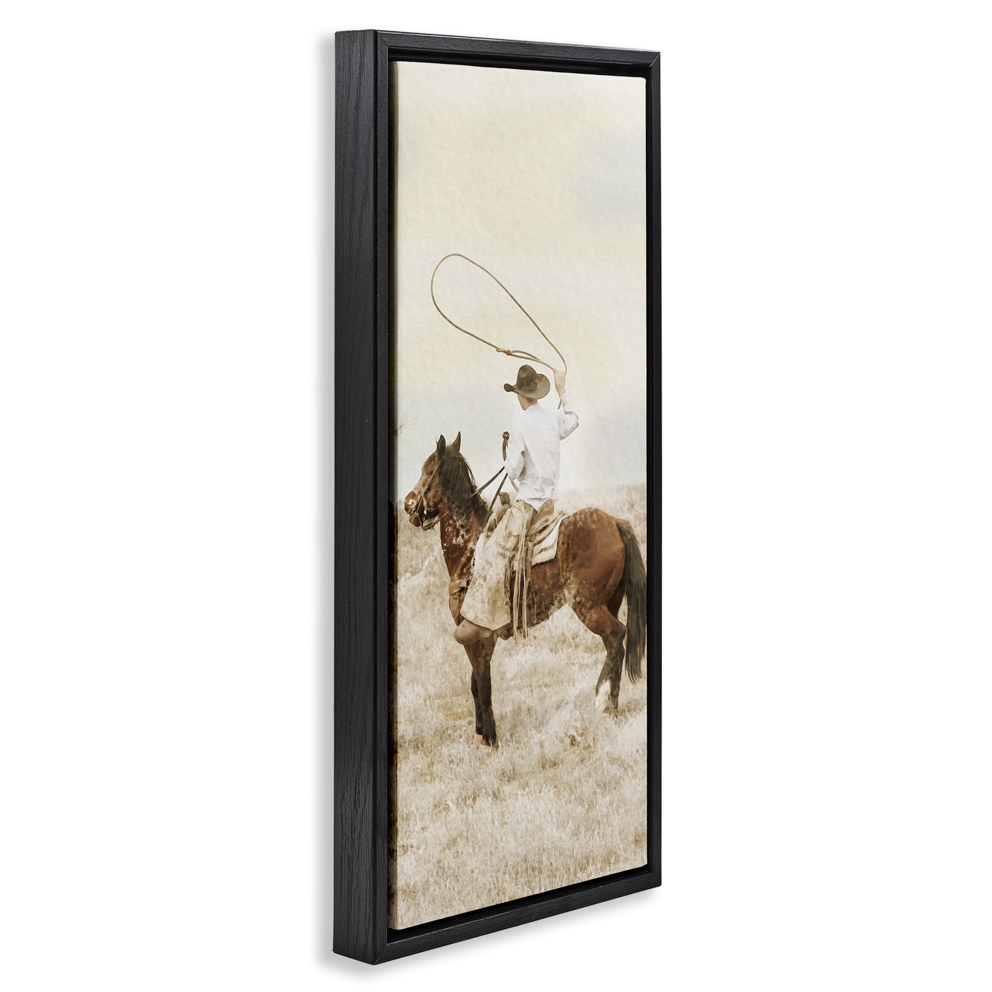 Stupell Industries Wrangling Cowboy Lasso Black Framed Floater Canvas Wall Art, design by Marcus Prime