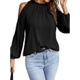 thumbnail image 4 of SLADYGLD Women Ruffle Crew Neck Cold Shoulder Long Sleeve Blouse, 4 of 7