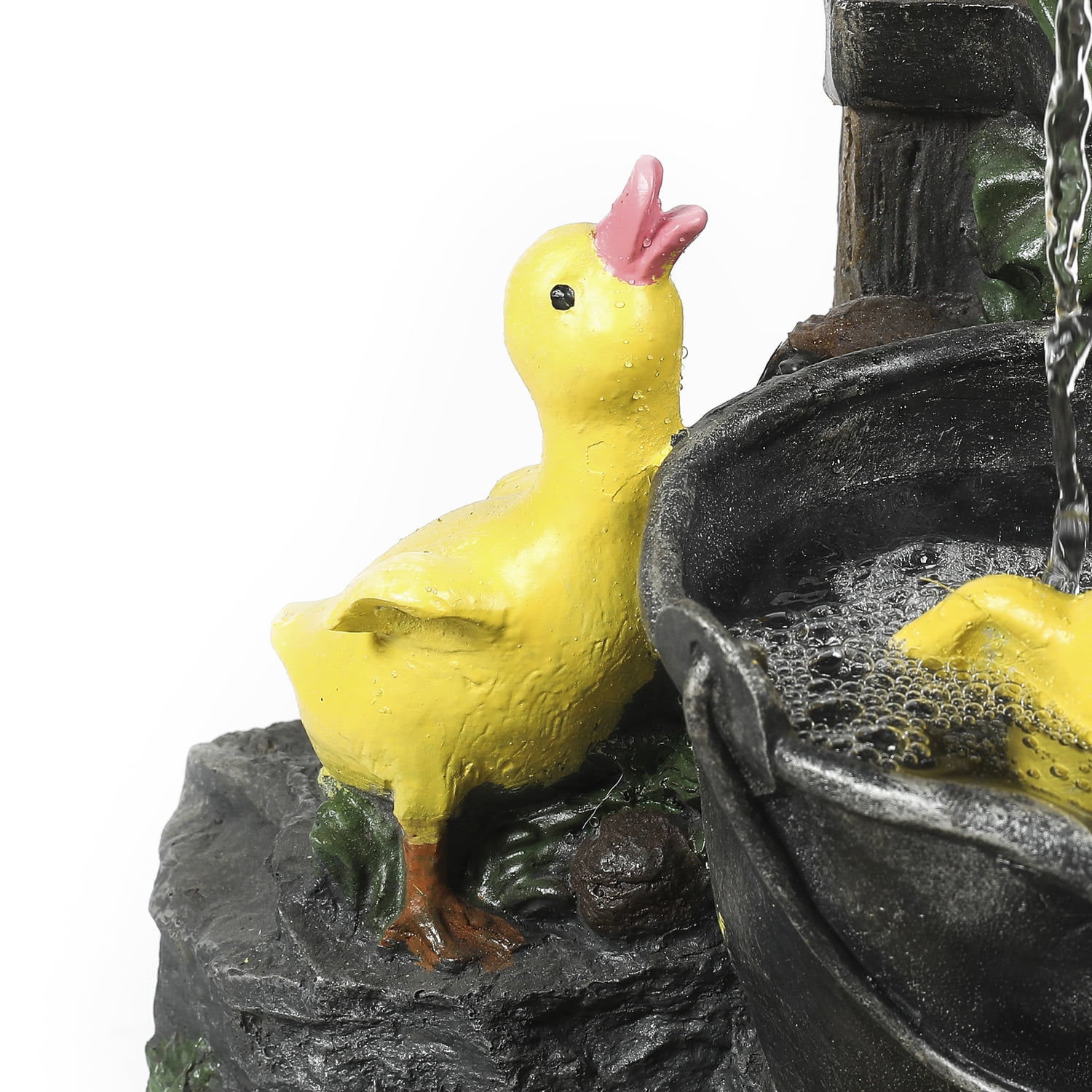 LuxenHome Outdoor Water Fountain, 23" Duck Family Waterfall Fountains Garden Water Feature Decor