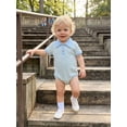 thumbnail image 4 of BemeyourBBs Newborn Baby Boy Summer Clothes Striped Bubble Romper Infant Boy Contrast Color Short Sleeve Turn Down Collar Button Up Shirt Bodysuit Jumpsuit, 4 of 9