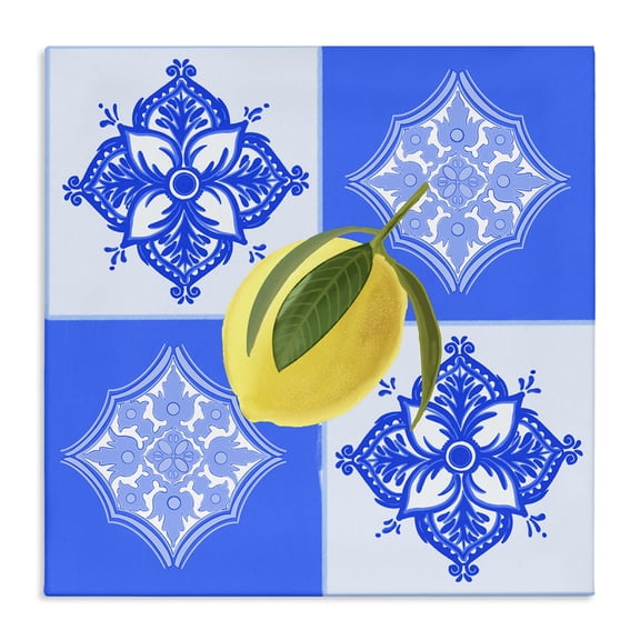 Stupell Industries Lemon over Geometric Tiles Food & Beverage Painting Wrapped Canvas Canvas Art Print Wall Art, 17 x 17