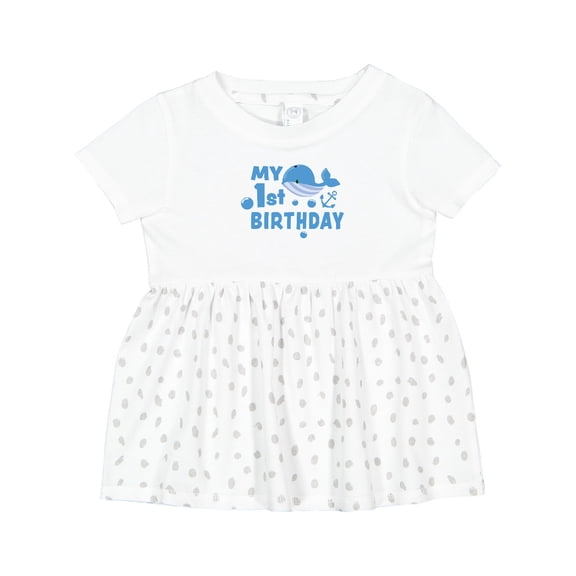 Inktastic Nautical My 1st Birthday with Blue Whale and Anchor Girls Baby Dress