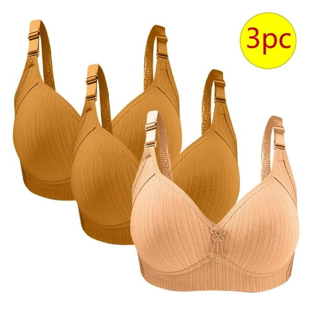 LYEAA No Underwire Womens Bras 3 Pack Push Up No Wire Bra Full Figure Lifting Adjustable Strap Everyday Bra Support Under Outfit Bra Solid Breathable T-Shirt Bra Sleep Bra Shapewear Bra Beige 40/90