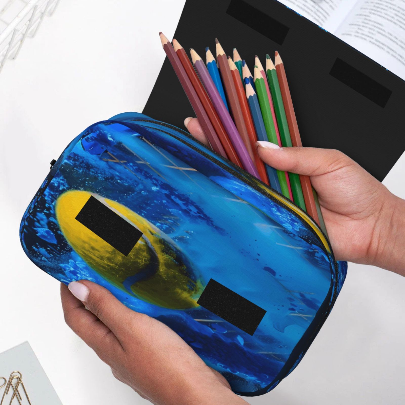 Rateoe Sports Tennis Ball Pattern Double Clamshell Pen Case, Storage Organizer with Two Zipper Compartments– Holds Up to 50 Pencils & Pens