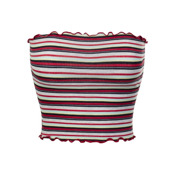 MixMatchy Women's Cute Stripe Printed Ruffled Edge Crop Tube Top