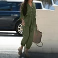 thumbnail image 4 of Women's Spring Fall Jumpsuits Casual Dressy One Piece Outfits V Neck Long Sleeve Belt Pockets Long Pants Romper Army Green XL, 4 of 7