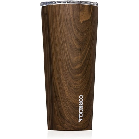 Corkcicle Origins 16 Ounce Triple Insulated Stainless Steel Travel Cup Tumbler with Lid and Silicone Bottom for Hot and Cold Drinks, Walnut Wood