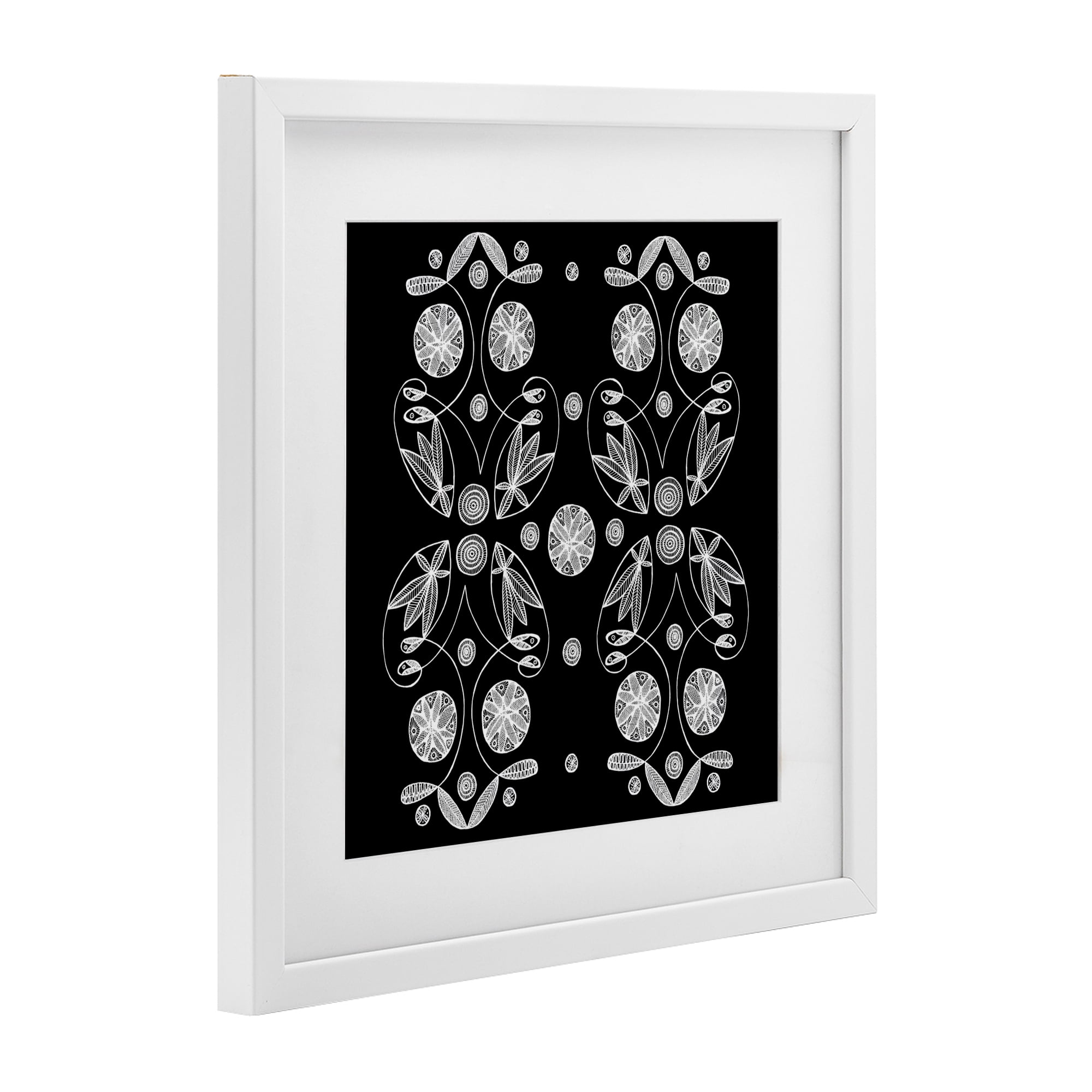Stupell Industries Symmetrical Flower-Like Patterns White Framed Print Under Glass, design by El Perkin