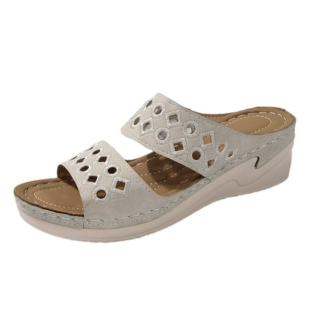 

Ediodpoh Women s Summer Slope Heel Solid Color Open Toe Embroidery Thick Bottom Slippers Sandals Womens Sandals White 38
