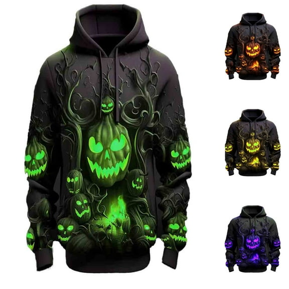 Graphic Hoodies Halloween Full Print Hooded Sweatshirt Long Sleeve Streetwear Casual Relaxed Fit Men'S Fashion Hoodies Sweatshirts