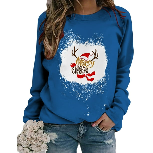 Top de suéter con estampado navideño de manga larga con cuello redondo para mujer primavera otoño Pompotops FGAJ10223