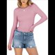 thumbnail image 2 of Camisetas de Larga para Mujer, Tops Ajustados de Punto Acanalado, Conjuntos de Otoño, Camisetas Informales, Ropa Interior, Ropa Interior, Rosa L, 2 of 8