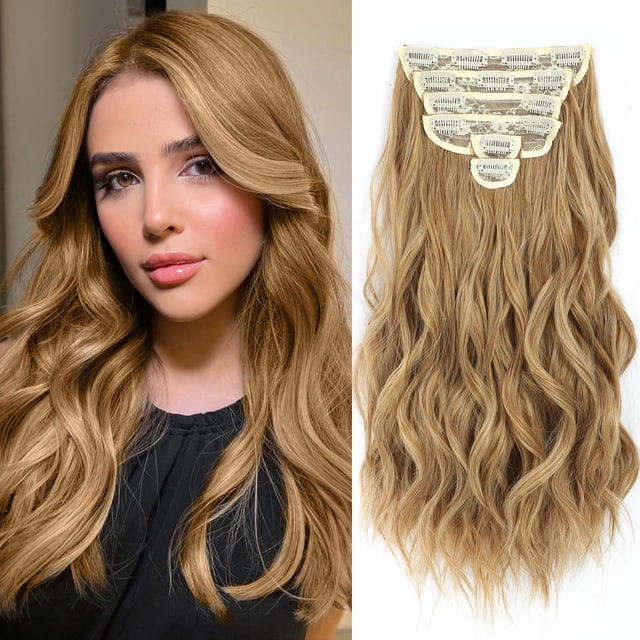 Extensiones de cabello con clip Fliace, 6 piezas de cabello natural y suave y mezclas de extensiones de cabello largas y onduladas (20 pulgadas, 6 piezas de color marrón galleta)