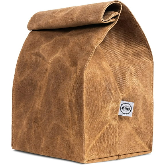 ASEBBO Vintage Waxed Canvas Lunch Bag, Reusable Lunchbox for Office, Work, School, Picnic, 10L Capacity