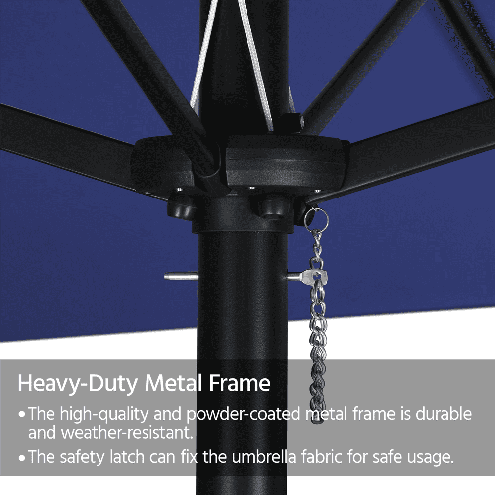 Renwick 13 Ft Outdoor Patio Parasol Umbrella with Base Stand, Navy Blue