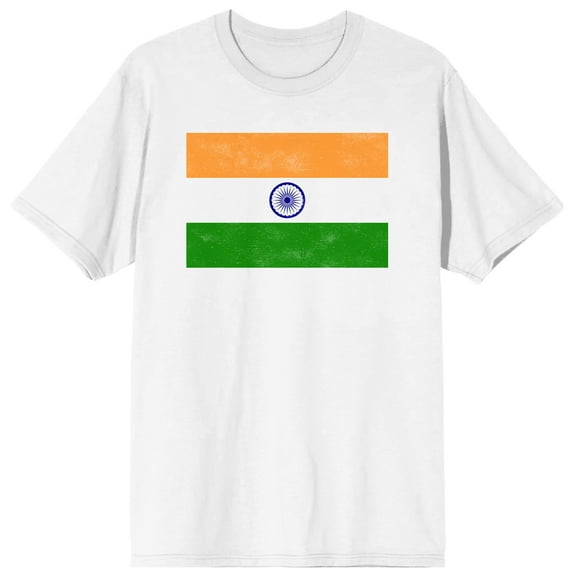 Indian flag on White Ground Adult Crew Neck Short Sleeve T-shirt - XL