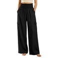 thumbnail image 2 of Elvqul Womens Cargo Pants with Multi Pockets, High Waisted Wide Leg Straight Pants Elastic Waist Quick Dry Casual Baggy Relaxed Fit Athletic Pants for Hiking Climbing, 2 of 6