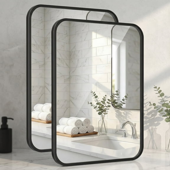 YAURA 2-Pack 24"x36" Matte Black Bathroom Vanity Mirrors, Deep Set Metal Wall Mirror for Double Vanity, Rustproof & Shatterproof