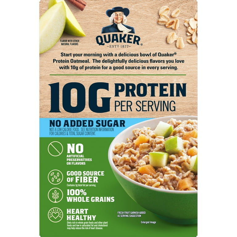 Quaker Protein No Added Sugar Apple Cinnamon flavored Instant Oatmeal, 10.5 oz