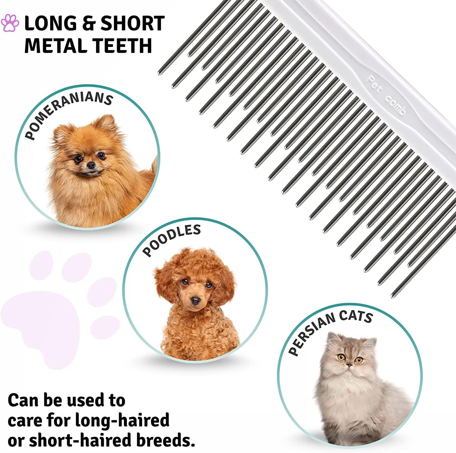 Poodle Pet 2-in-1 Stainless Steel Detangler Comb Cat & Dog Grooming Brush - image 5 of 9