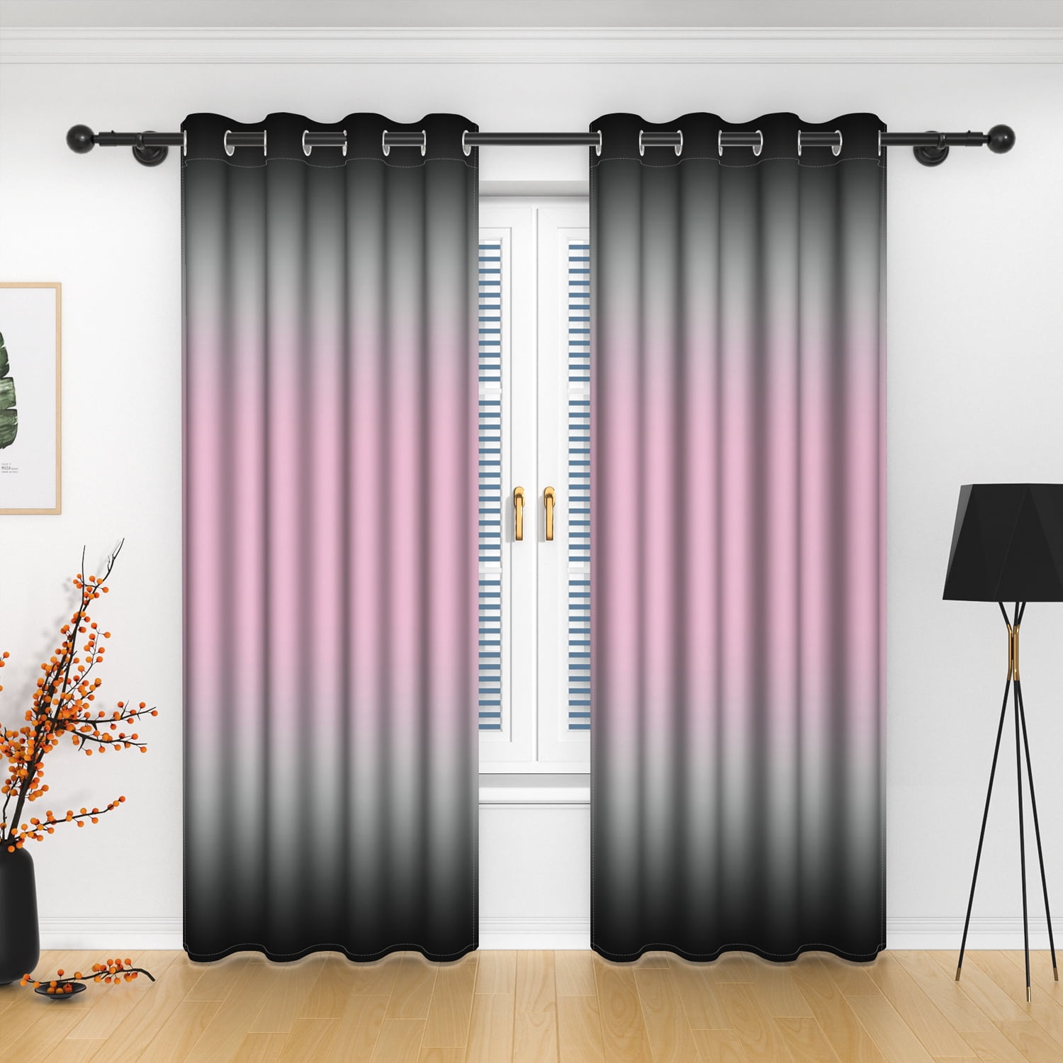 Lfeey Baby Pink Black Blackout Curtains 84 Inch Long 2 Panels, Bedroom/Living Room Insulated Light Blocking Decorative Drapes