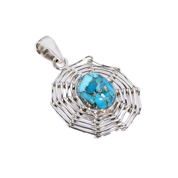 Natural Blue Copper Turquoise Gemstone 925 Sterling Silver Statement Pendant Necklace Jewelry Gift for Her