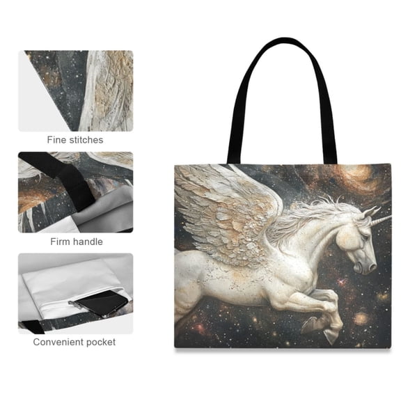 Canvas Tote Bag for Women Girls Design Print Unicorn in Space Tote