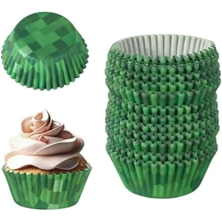 300pcs Pixel Cupcake Liners, Versatile Green Cup Cake Holders Birthday Party Large Dinosaur Cupcake Liners Goodie Cups Favor for Game Party Decoration Dessert Candies$$Home Decor, Kitchen, & Other