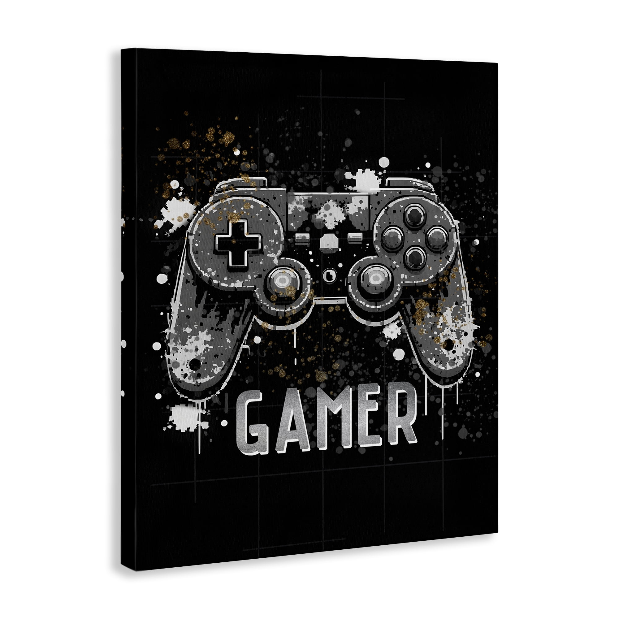 Stupell Industries Gamer with Modern Splash Entertainment Painting Wrapped Canvas Art Print Wall Art, 36 x 48