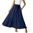 thumbnail image 2 of Levmjia Women Midi Skirt High Waist Elastic Drawstring Casual Solid Color A-Line Long Skirt for Spring Autumn Polyester Comfortable Travel, 2 of 5