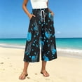 thumbnail image 5 of ZToonmas Women's Print Drawstring Waist Culottes Loose Wide Leg Cropped Pants with Pockets for Summer Casual Wear, 5 of 7