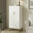thumbnail image 3 of ETASE 51 Pantry Cabinets, White Freestanding Kitchen Pantry Storage Cabinet with Adjustable Shelves, Buffet Cupboards Storage Cabinet for Home Office Use, White + Gold, 3 of 11