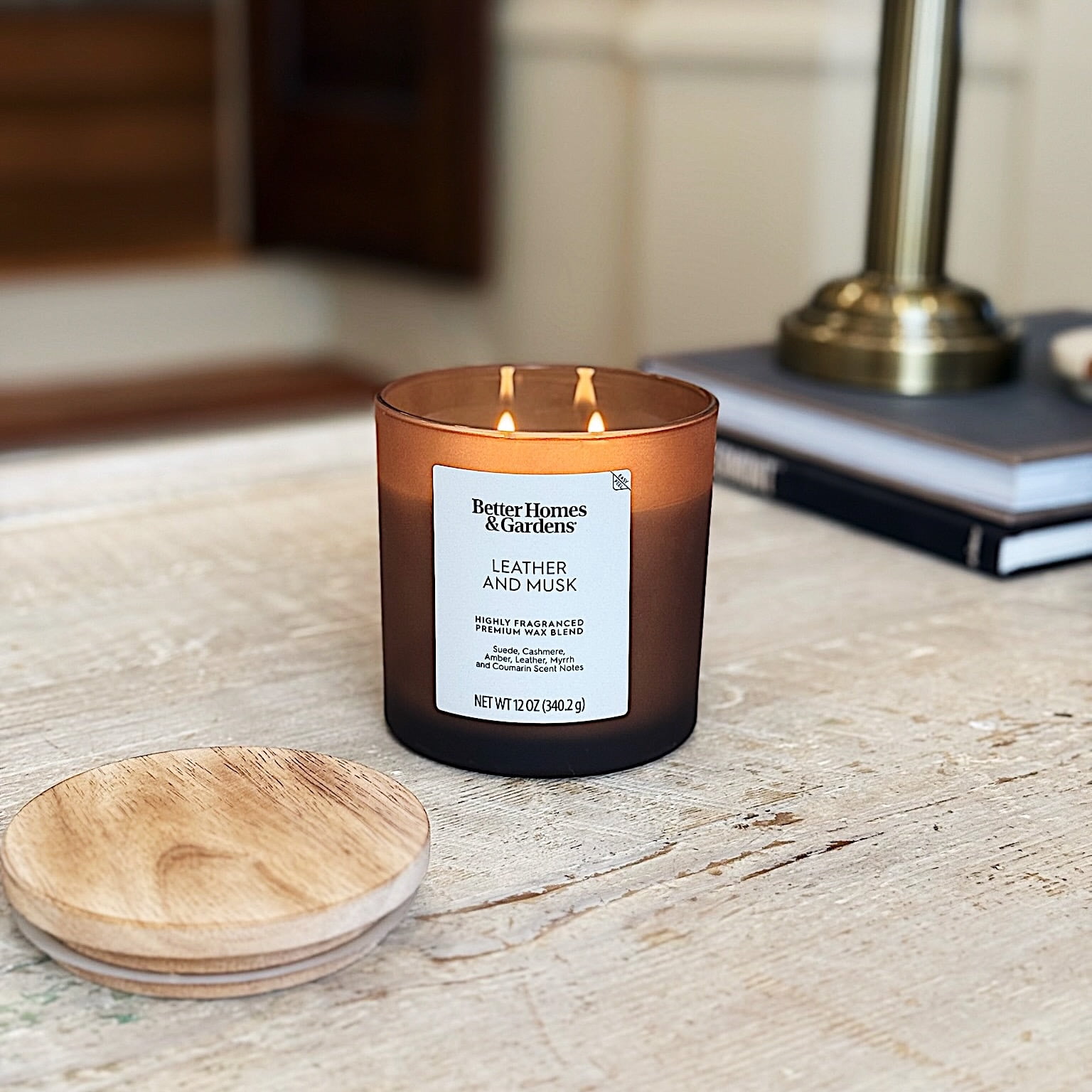 (2 pack) Better Homes and Gardens Leather and Musk Scented 2-Wick Frosted Jar Candle 12oz.