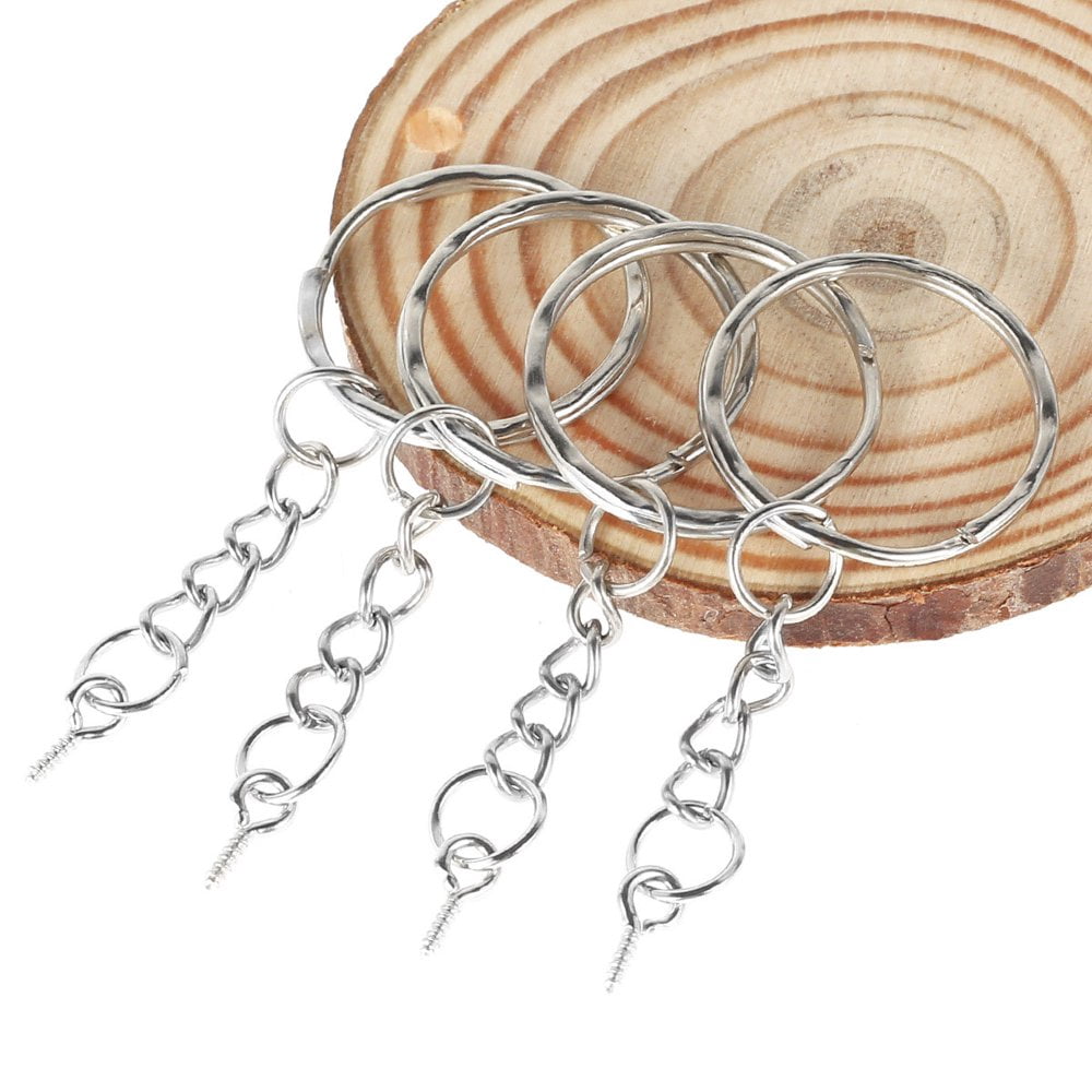 100 Pièces Porte-Clés 25 Mm Avec Chaîne Et Anneau Fendu – Lot En Métal Nickelé Pour Bricolage, DIY, Artisanat