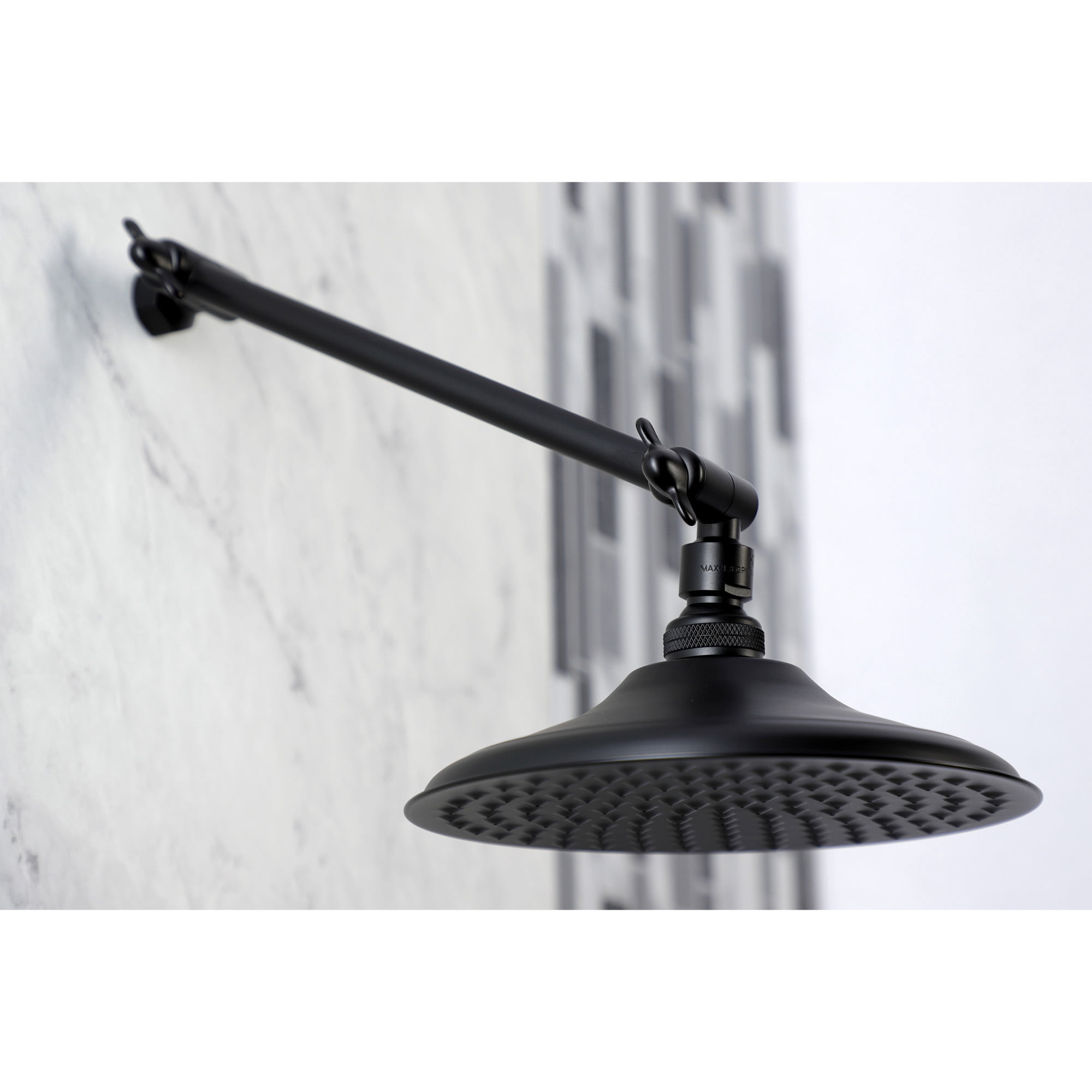 Kingston Brass K136K0MB Victorian 7-3/4 Inch Round Raindrop Brass Shower Head with 10-Inch High-Low Adjustable Shower Arm in Matte Black