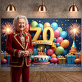 thumbnail image 6 of Golden Glitter 70th Birthday Banner Colorful Balloons Display Firework Design Gift Box Decor Birthday Party Backdrop for 70th Birthday Party Indoor Celebration Family Gathering, 6 of 7